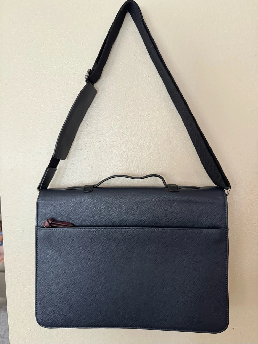 Ted Baker Navy Textured Leather Briefcase with Buckle Straps